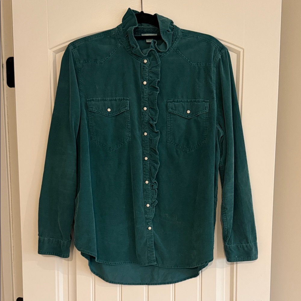 Sundance Deep Green Ruffled Button Down Shirt